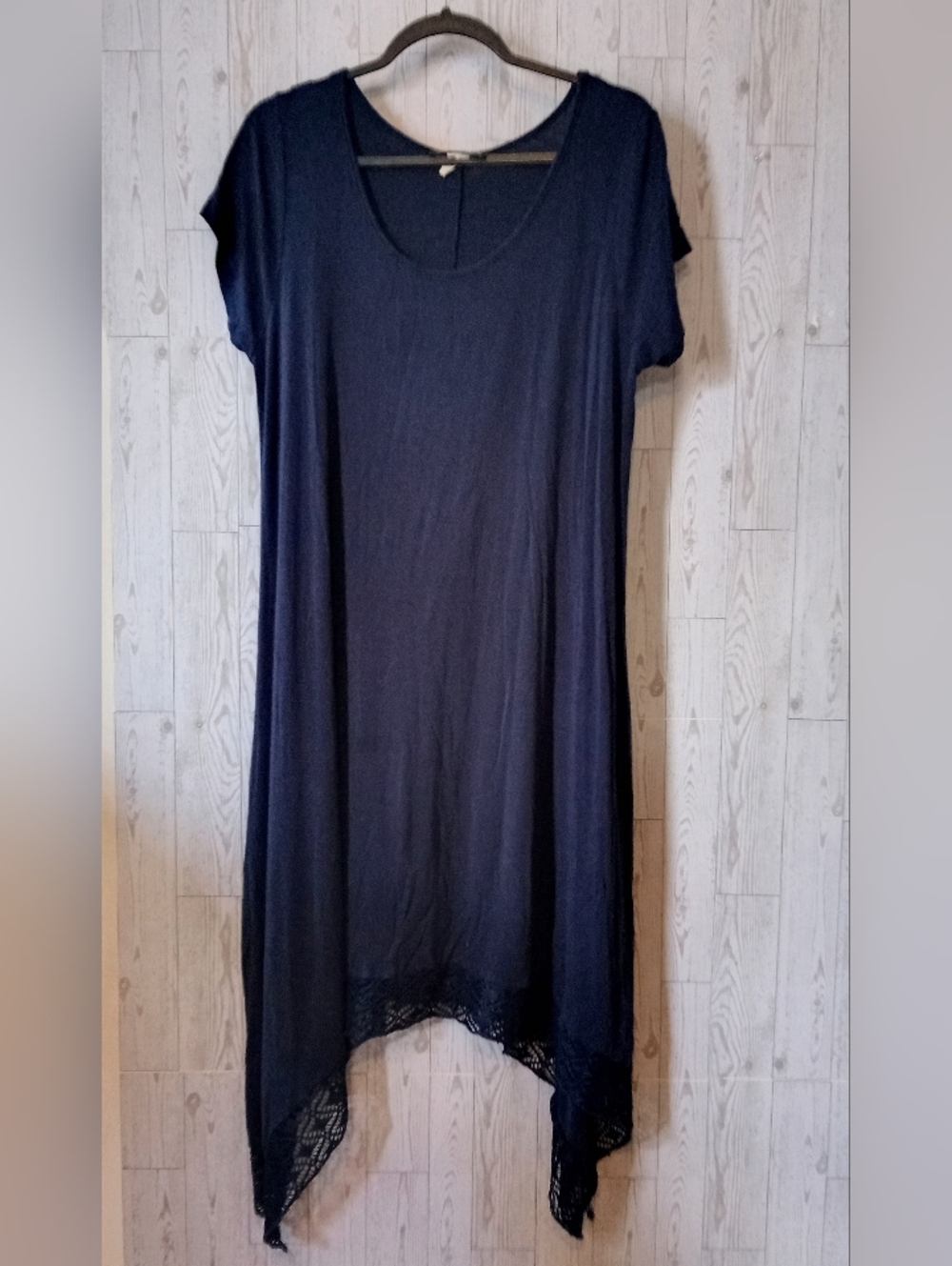 French Laundry Navy Scoop Neck Shark Bite Dress with Lace Hem Size XL